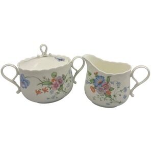 Mikasa Bone China Something Blue Sugar Bowl Creamer Set Floral Butterfly A7051
